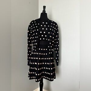 BCBG MaxAzria Black Pale Pink Polka Dot Knit 3pc Skirt Set
